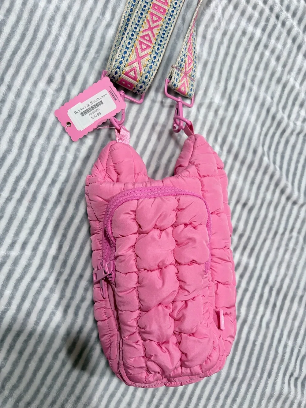 Simply Southern Pink Quilted Kids Crossbody Bag with Patterned Strap